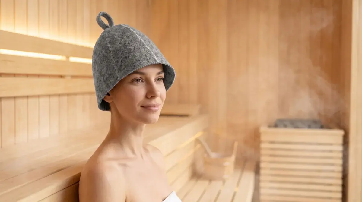 Czapka do sauny filcowa wełna dzwoneczek szara na morsowanie damska męska - obrazek 8
