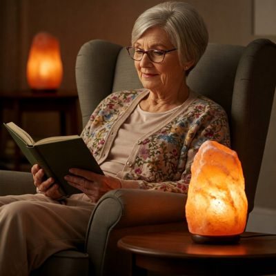 Ciepły blask lampy z soli himalajskiej 5-7 kg w domowej aranżacji