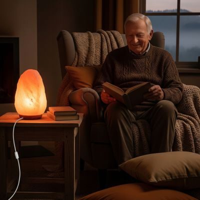Ciepły blask lampy z soli himalajskiej 3-5 kg w domowej aranżacji